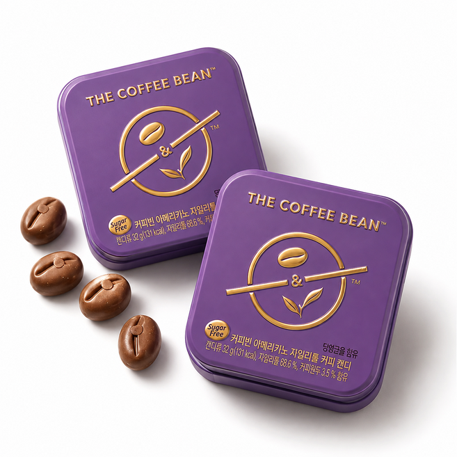 韓國咖啡廳 品牌 COFFEE BEAN 經典美式 無糖咖啡糖 紫盒, 32g, 4個