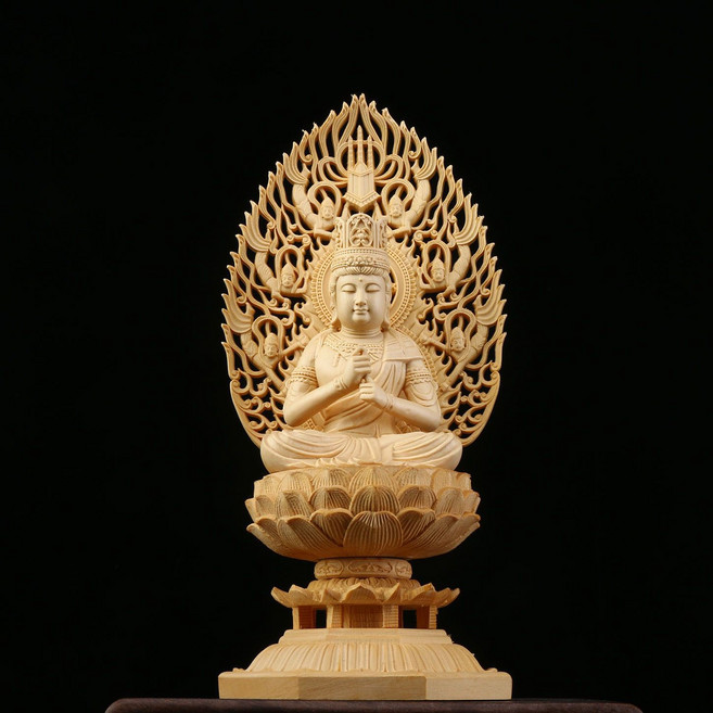 木雕如來十八羅漢擺件, 桧木大日如來29*14*12cm