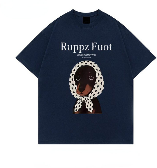 Ruppz Fuot 印花寬鬆短袖 T 恤, 藏青色