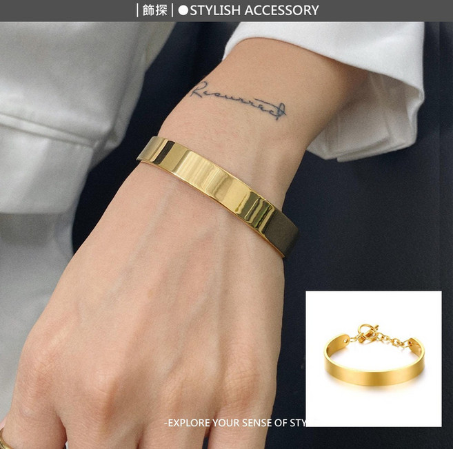 飾探 STYLISH ACCESSORY 歐美簡約不鏽鋼金色鈦鋼手鐲 OT扣手環