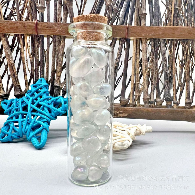 開運堂 七脈輪水晶碎石許願瓶, 1個, 人造灰月光(1瓶), 人造灰月光