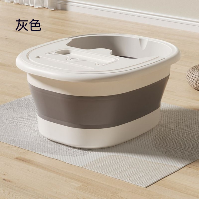 泡腳桶 可折疊加厚 便攜式足浴盆, 灰色足浴桶(帶蓋/可摺疊/帶按摩點), 1個