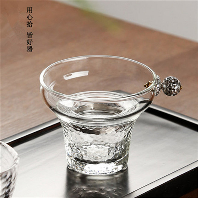 錘紋玻璃茶漏 手工帶把茶濾, 1個, 银珠子茶漏,茶架50毫升