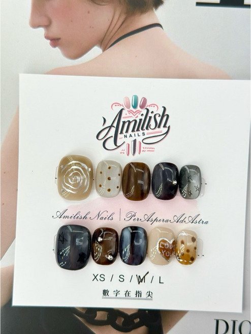 Amilish 美甲片, 1個, 51 琥珀情書_M「長1.5」