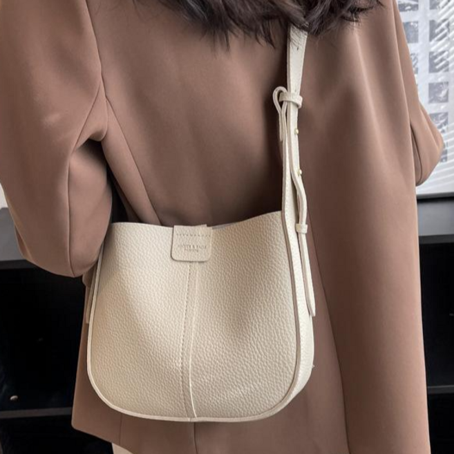 MIGIER & BAGS FASHION 荔枝紋軟皮革子母包 百搭斜背包 肩背包 附防塵袋 多色可選, 米白