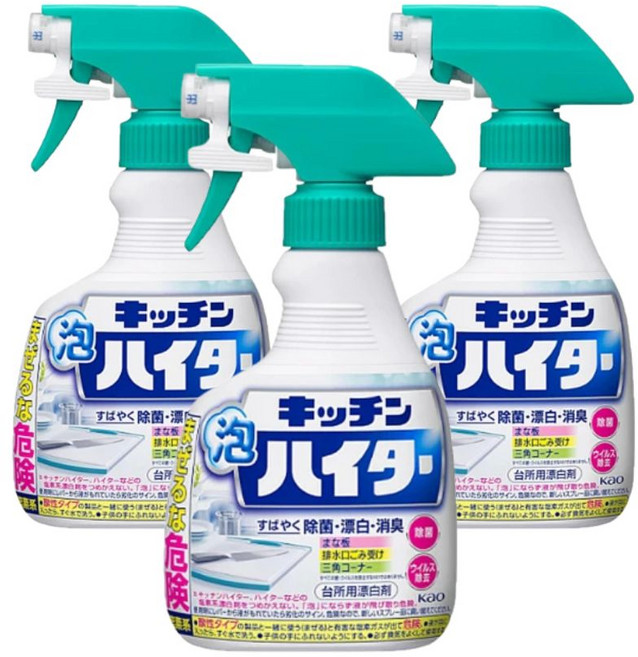 KAO 花王 廚房三合一泡沫清潔劑 噴槍瓶 400ml 日本原裝 強效去油汙垢 無刺激氣味, 3瓶