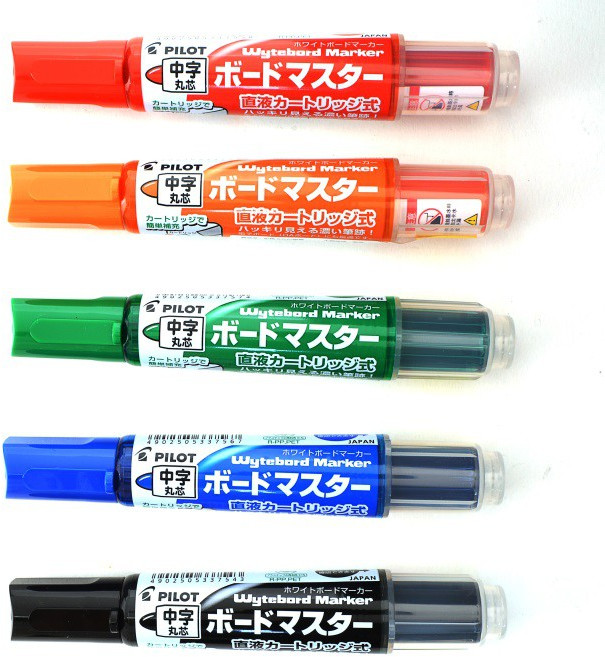 PILOT百樂 中字圓頭 可換卡水白板筆 2.3mm 環保再生材質 無異味 日本製, 1個, 黑 - WMBM-12L 可換卡水白板筆