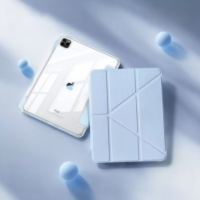 三折式保護殼 適用於 Apple 平板電腦 藍色 Y型立架 防摔殼 帶筆槽, 白冰藍, 1個