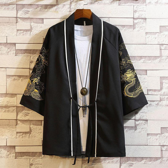good 外套男薄款開衫道袍仙鶴中七分袖和服大碼防曬服