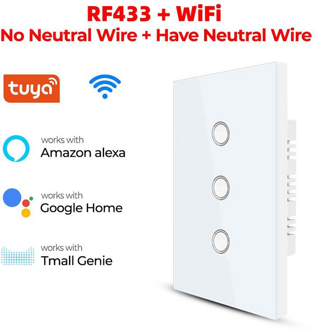 訊億Ai 遠端電燈開關 單火零火兩用 WIFI&RF433 TUYA聲控開關, 1個, 單零火兩用開關白色3開(方底),商品問答了解 DIY產品
