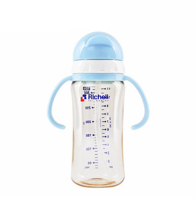 【Richell 利其爾】PPSU吸管哺乳瓶 (可當水杯使用), 1個, 320ML藍, 藍, 320ml