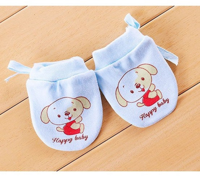Happy baby 嬰兒純棉防抓手套 春夏季薄款透氣 可調鬆緊度 藍色小狗