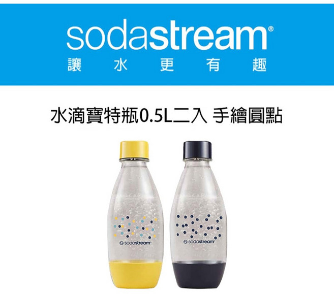 Sodastream 氣泡水瓶, 1個, 水滴型專用水瓶500ML 2入(手繪圓點