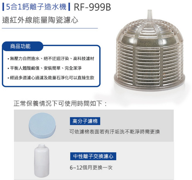 貴夫人 RF999B 鈣離子造水機 陶瓷濾心 專用配件, 1個