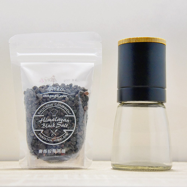 傘下有仁 喜馬拉雅山黑礦鹽150g袋裝 竹蓋研磨罐組合 黑礦鹽推薦, 1個, 黑色研磨罐+黑礦鹽150g袋裝, 150g