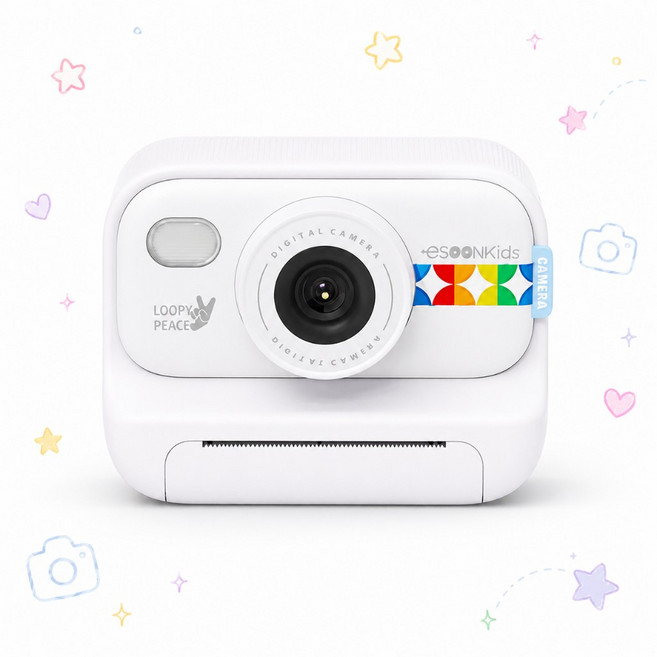 esoonKids Pro 兒童拍立得相機 4900萬畫素 即拍即印, 【現貨】雲朵白 最新款(升級漫畫濾鏡),64G記憶卡+3卷熱感紙+3卷彩色貼紙, 1個, esoonKidsPro