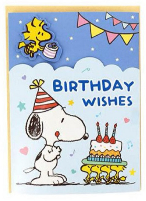 Snoopy 兩折立體生日卡 祝福卡 萬用卡, 1個, 藍