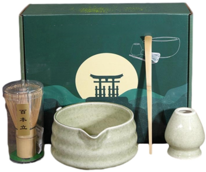 日式抹茶碗套裝, 抹茶色抹茶碗4件套 月彩盒, 1個