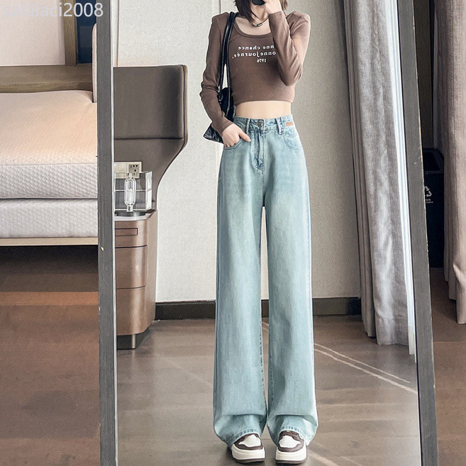 DENIM NET 刺繡寬褲管牛仔褲