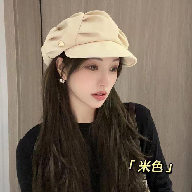 秋冬女英倫風復古百搭貝雷帽 顯臉小 米色