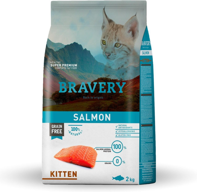 BRAVERY 焙菲力貓飼料幼貓鮭魚配方 西班牙, 2kg, 1包, 鮭魚+蔬菜