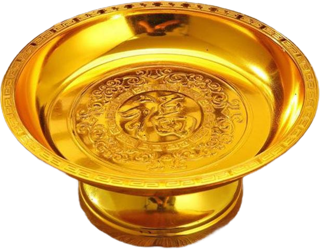 招財高腳供奉盤 蓮花印金供盤, 金福字印加厚高腳盤10寸24cm, 1個