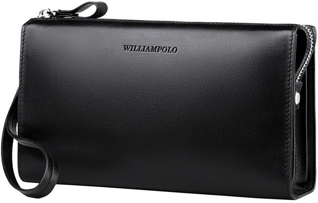 WilliamPOLO 英皇保羅 男士手拿包 真皮商務手提包 頭層牛皮, 黑