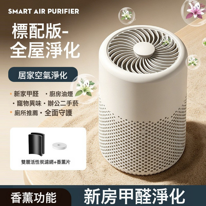 空氣淨化器家用桌面室內宿舍辦公室小巧簡約除醛殺菌煙塵淨化, 13*13*16, 白色(普通款*無濾芯)