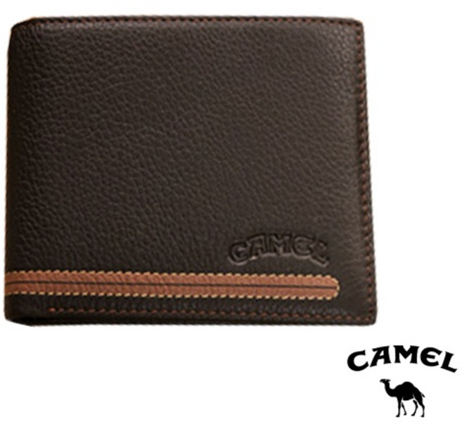 CAMEL 爵品 絲印款牛皮短夾 8卡位 2照位