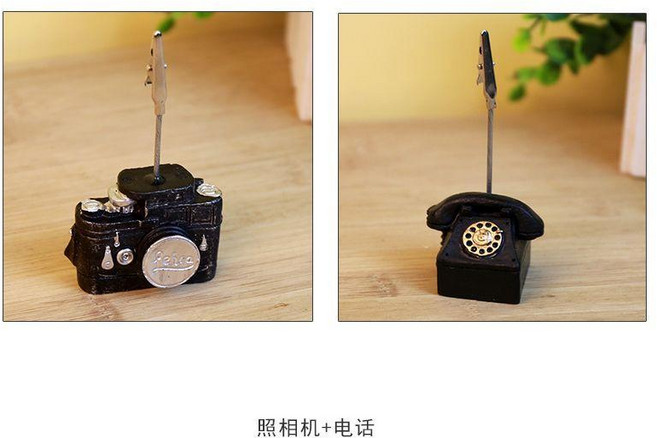 復古樹脂桌面小擺件 留聲機 照片夾子 便條夾, 照相機+電話, 1個