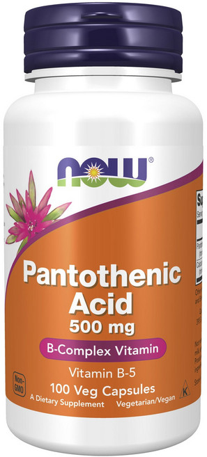NOW Foods 泛酸素食膠囊 500mg, 1罐, 100錠