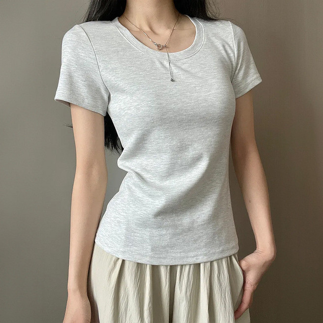 女士U領短袖T恤