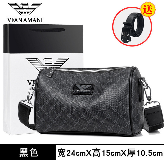 VFAN AMANI 男士牛皮單肩斜挎包, am-120 黑色+皮帶