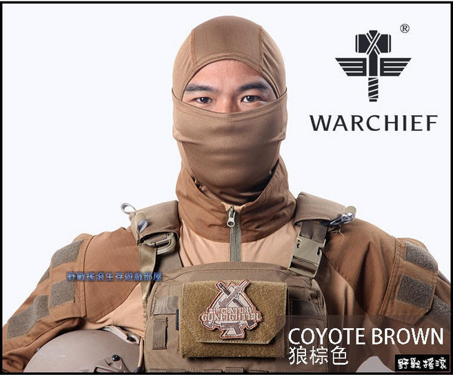 野戰搖滾-生存遊戲 WARCHIEF 迷彩戰術頭套 單孔 面罩 騎車重機自行車口罩, 狼棕色, 1個