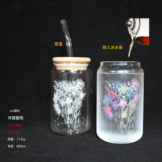 感溫熱變色陶瓷杯白色變深色淺色變深色花卉茶杯咖啡杯ins風加工, 1個, ins煙花冷感變色杯380ml:301-400ml