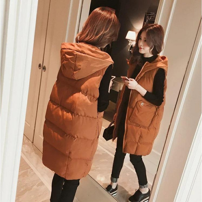 【shiny藍格子】純色拉鍊口袋長版連帽背心外套 隨性百搭 (M~4XL)