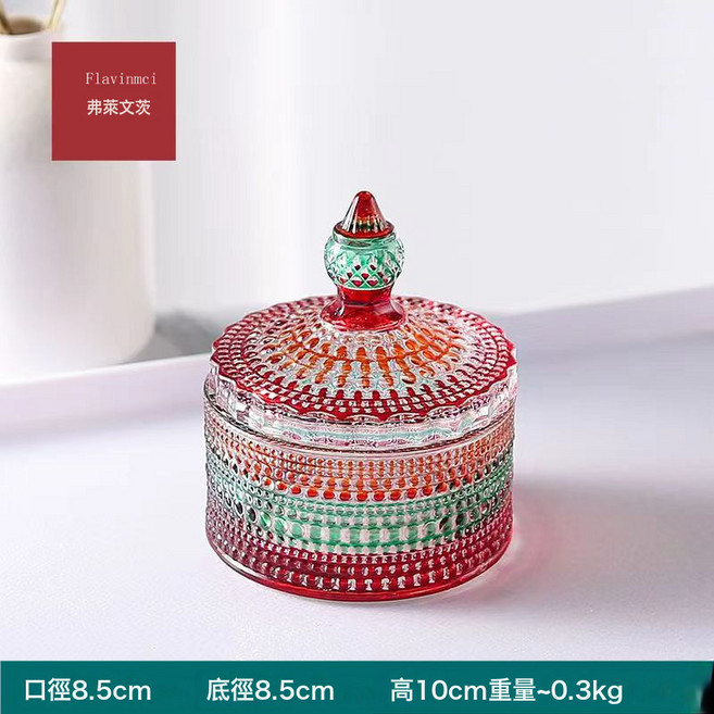 七彩色水晶玻璃糖果罐家用客廳收納乾果裝飾擺件, 1個, 小號蒙古糖罐手繪彩色