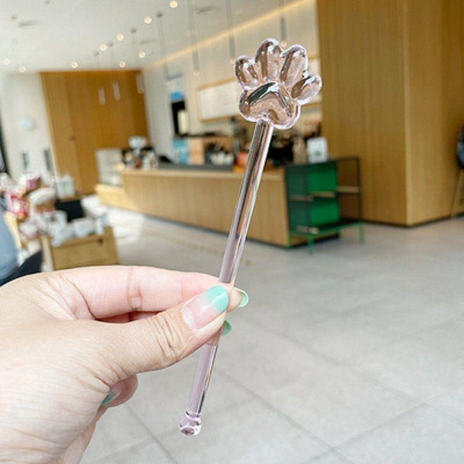 玻璃攪拌棒 少女粉 咖啡調酒棒, 貓爪攪拌棒-16cm, 1個