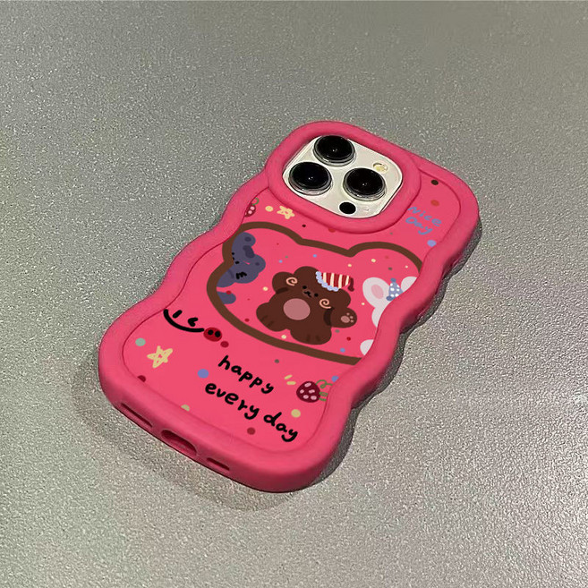 奶油波浪小熊適用蘋果15promax手機殻iPhone14pro13/12防摔11軟保護殼