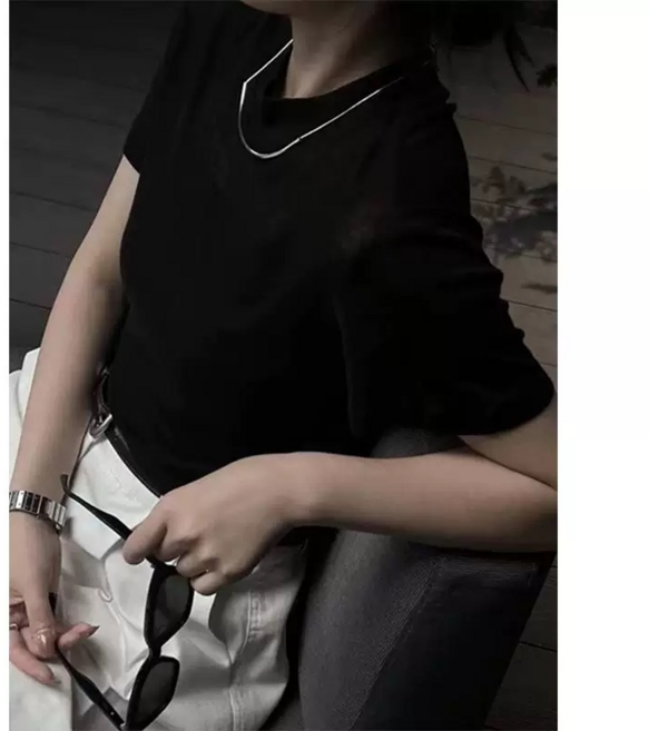 簡約薄款天絲羊毛針織短袖T恤 女寬鬆顯瘦圓領衫