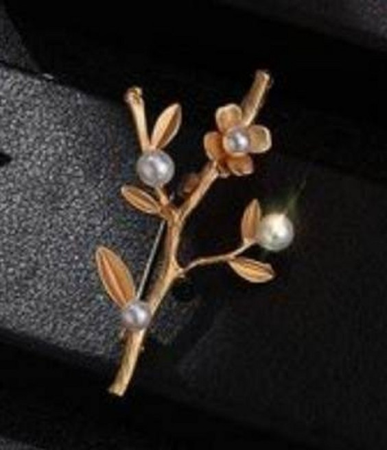 樹枝珍珠胸針, 新款潮胸花大衣釦別針奢華西裝 高級西服精緻設計感, 1件