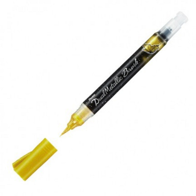 PENTEL 飛龍 XGFH 蝴蝶毛筆 金屬色 水性筆 科學毛筆 抄經筆 模型上色 軟頭, 金DX, 1個