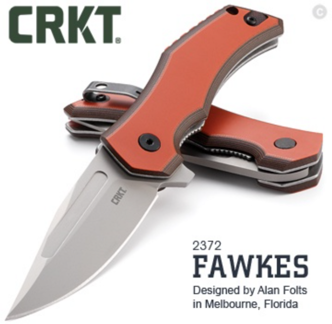 CRKT FAWKES 噴砂刀刃 折刀 #2372 (電筒魔) 全新公司貨露營刀具首選, 1個