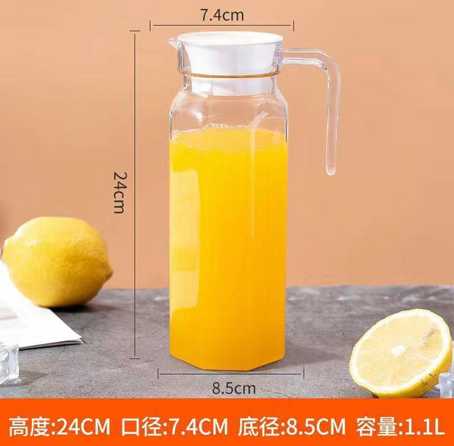 good 力涼水壺塑料耐高溫食品級加厚防摔冷水壺, 1個, 透明八角1100ml,12個裝 亞克力食品級塑料, 1.1L