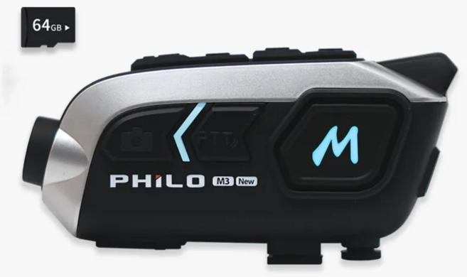 PHILO M3 New 安全帽藍牙對講行車記錄器,支援多人連線,內建行車記錄,清晰通話品質, 黑色