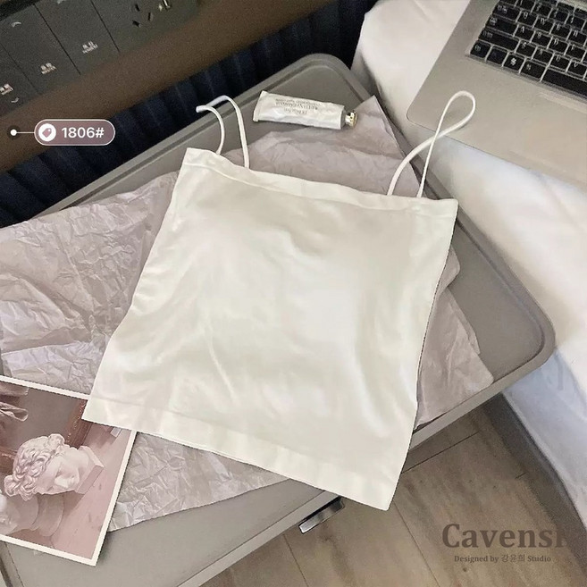 【Cavensi】大U領細肩帶Bra Top小可愛 平口背心含胸墊 100kg內可穿