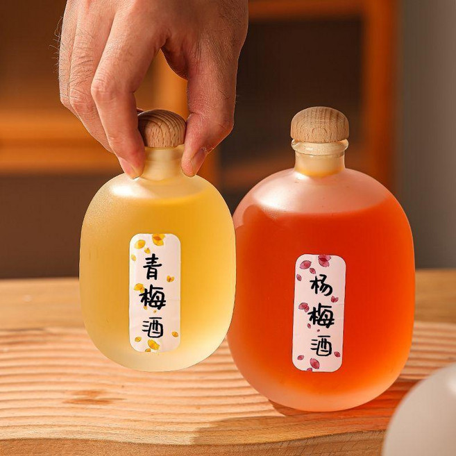 楊梅果酒玻璃空瓶 釀酒自釀泡酒 分裝瓶子, 1個, 蒙砂500毫升*4只+送貼紙漏斗