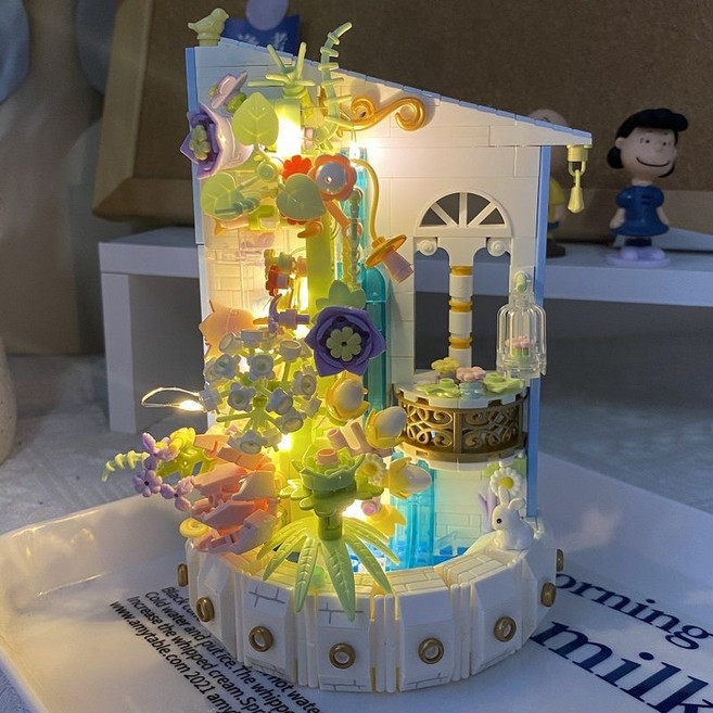 BALODY 鋼琴花束積木 浪漫花藝擺件, 瀑布花 - 送燈光和明信片 632顆粒, 1個