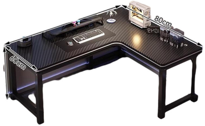 轉角電腦桌 家用電競桌, 140*80CM 碳纖維色 | 右轉角