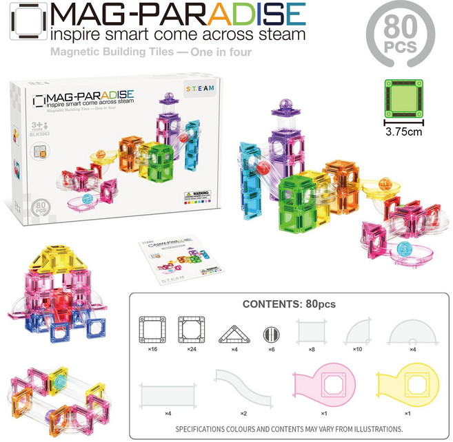 MAGT WORLD United Hearts 磁力積木 42片裝, 3063mini管道磁力片80片 彩盒裝, 1套